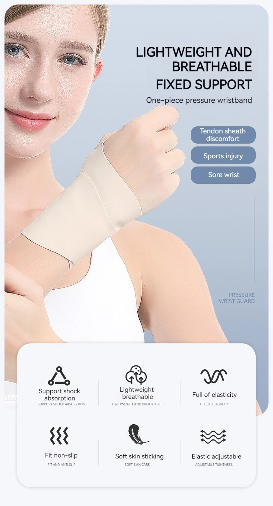 GOBYGO 1Pcs Lightweight Sports Compression Wrist Guard Pain Relief Anti-Sprain Ventilate Quick-dry Wrist Sleeve Badminton Tennis