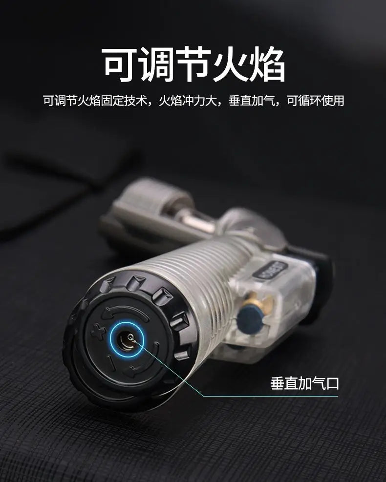 Metal Gun Tip Lighters Transparent Body Visible Gas Inflatable Lighter Portable Elbow Gun Lighter Ignition Gadgets