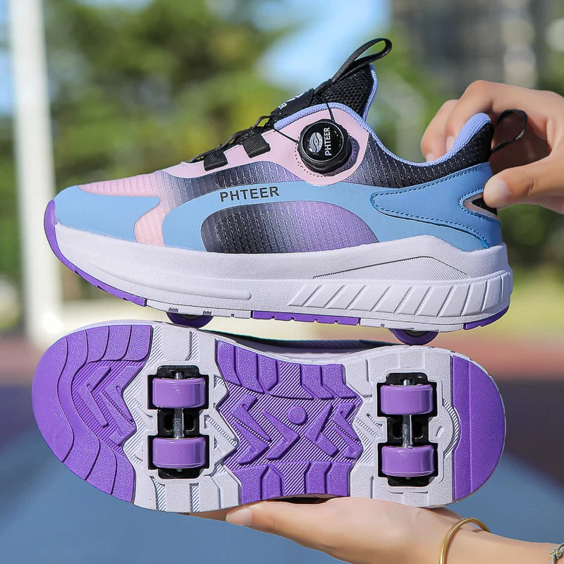 Student roller skates, detachable four-wheel roller skates, size 31-40 multifunctional sports shoes for boys and girls