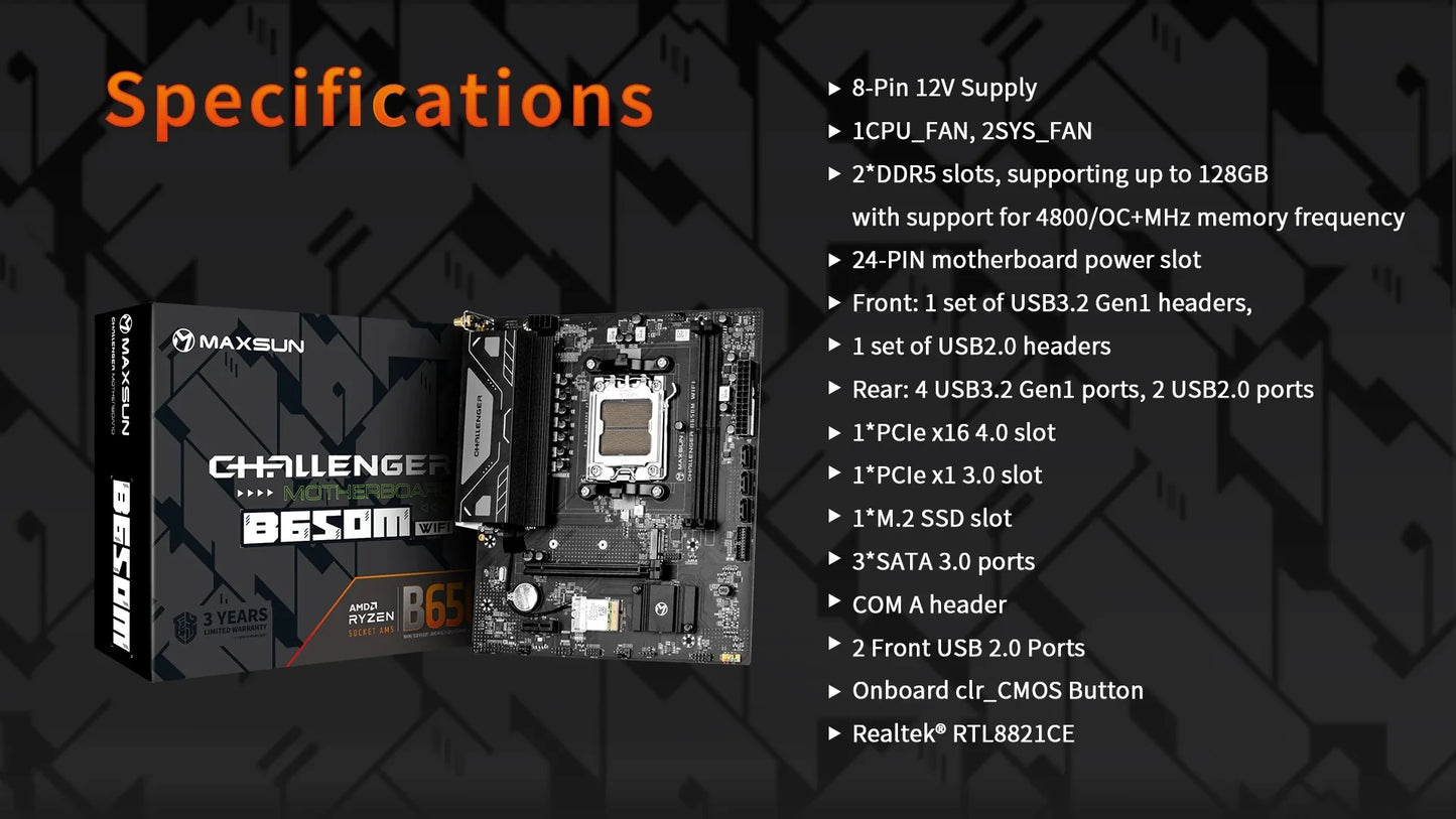 MAXSUN Motherboard Set B650M WiFi with AMD CPU Ryzen 5 7500F AM5 Support DDR5 M.2 Computer components B650 Motherboards