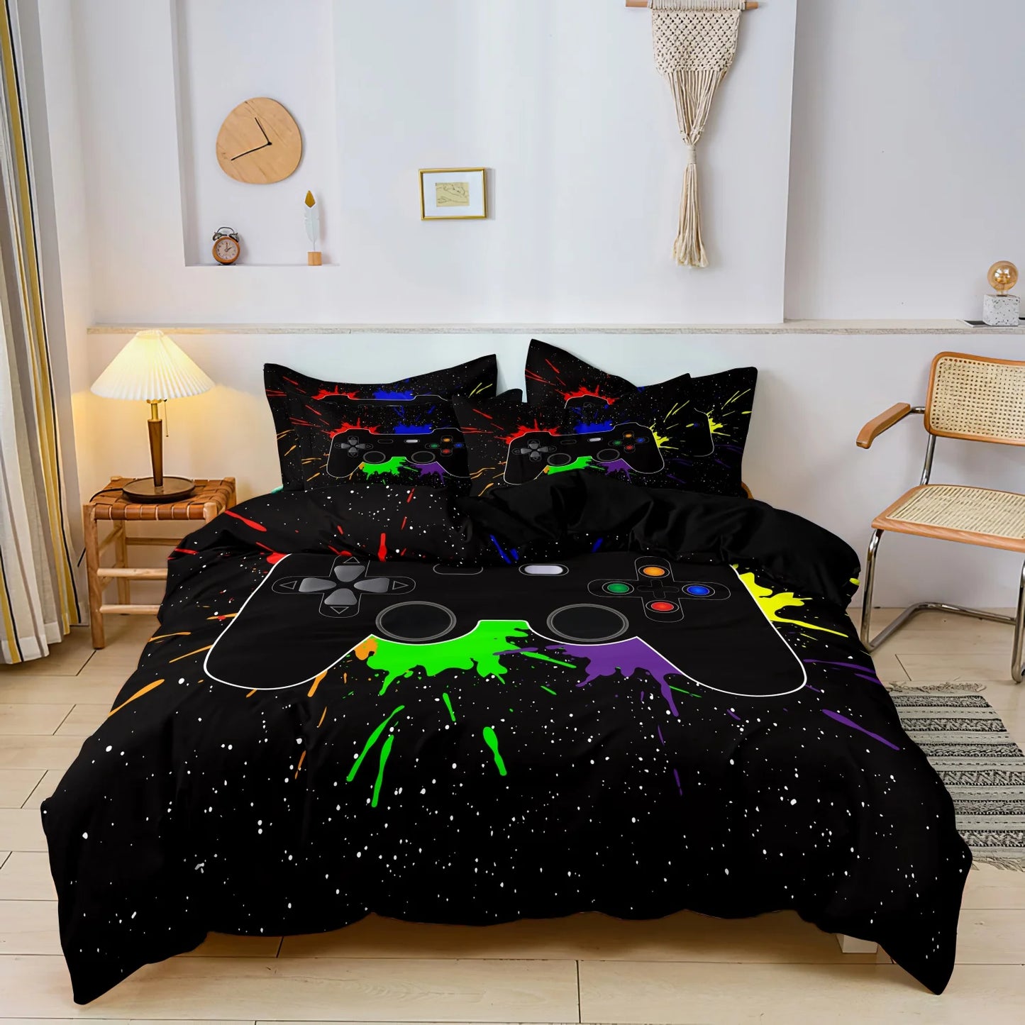 3Pcs Gaming Equipment Pattern - Modern Video Game Controller Mouse Keyboard Headphone Gamepad Print Duvet Cover Bedding Set