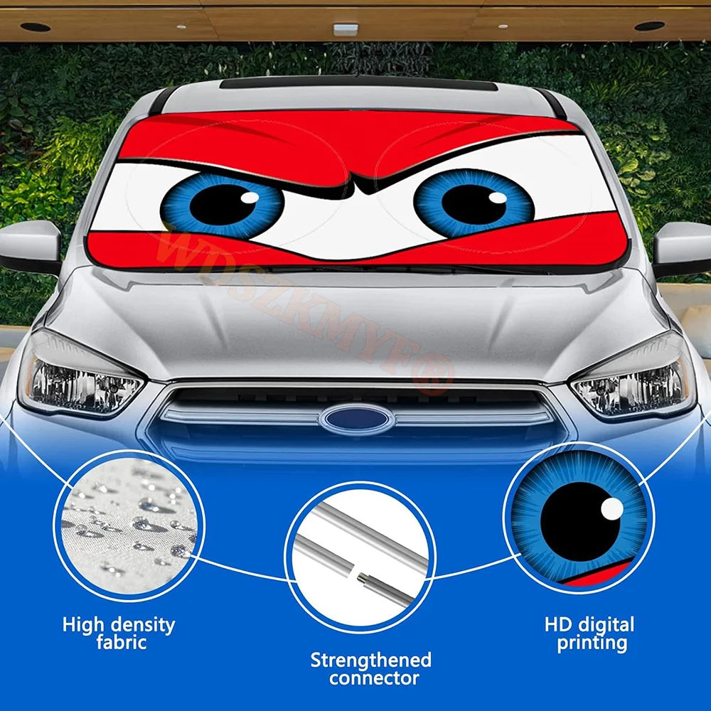 Car Cartoon Devil's Eye Foldable 59'x27.5' Car Windshield Sun Shade, Funny Car Eyes Sun Visor Wear-ResistantFoldable Reflective