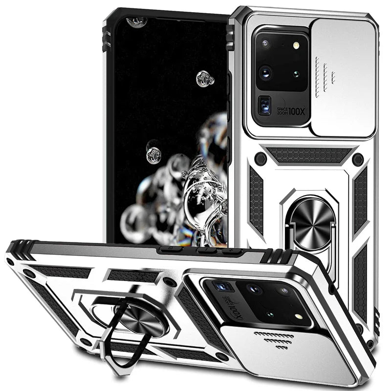 Silde Lens Armor Shockproof Phone Case For Samsung Galaxy S20 Ultra S20 Plus S 20 FE S20+ Magnetic Car Holder Ring Protect Cover