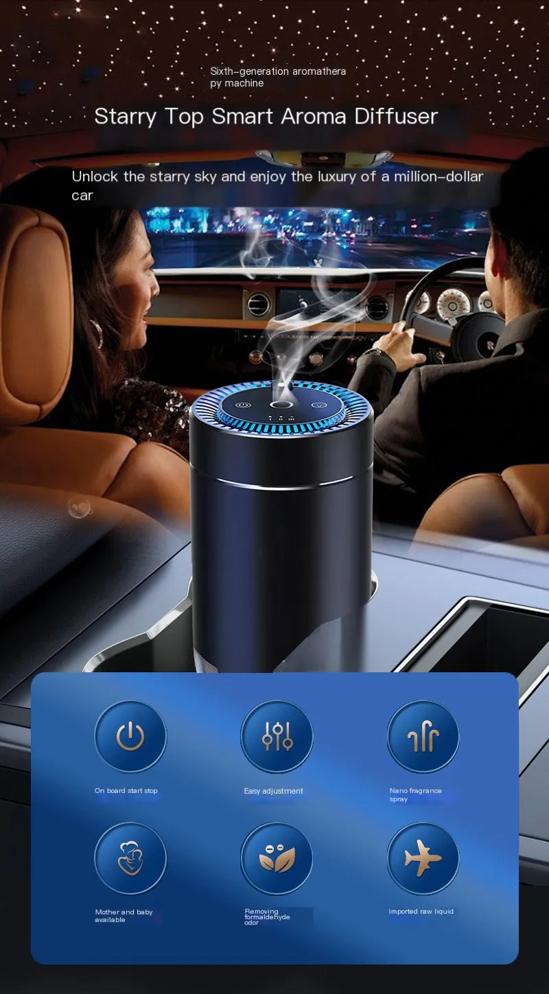 Smart Car Air Freshener with Projector Light - Car Star Top - USB Rechargeable Fragrance Diffuser - Adjustable Fragrance Intensi