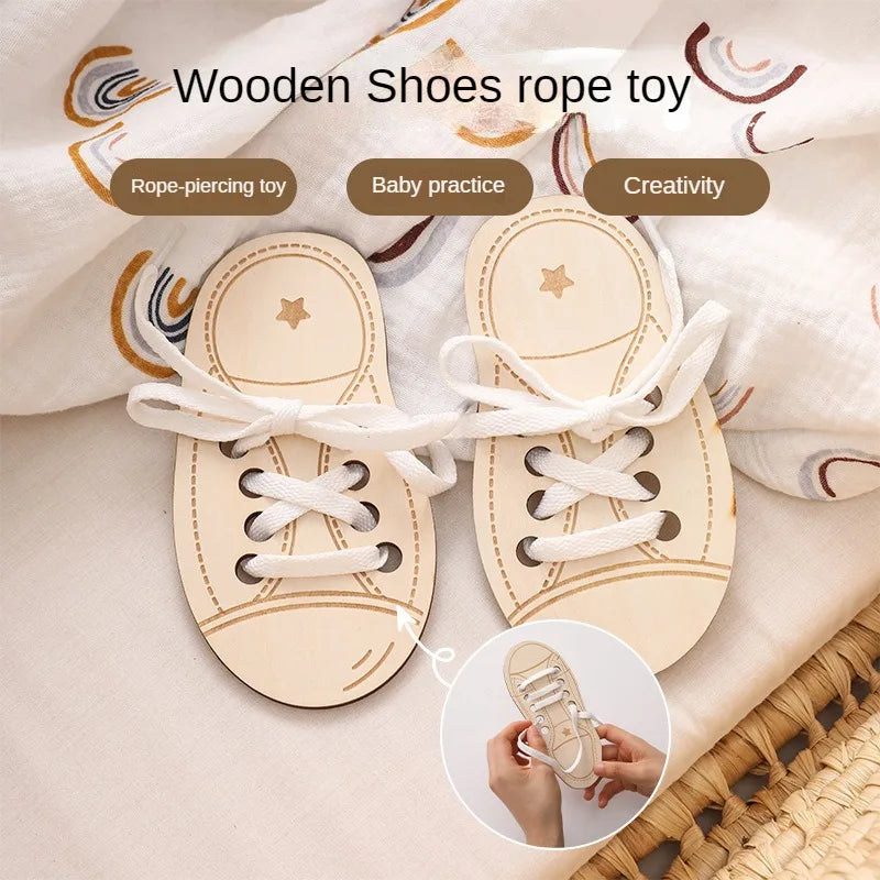 Children's Learning Shoelace Toys Wooden Wear Rope Tying Shoelace Educational Toys Kindergarten Early Education Teaching Aids