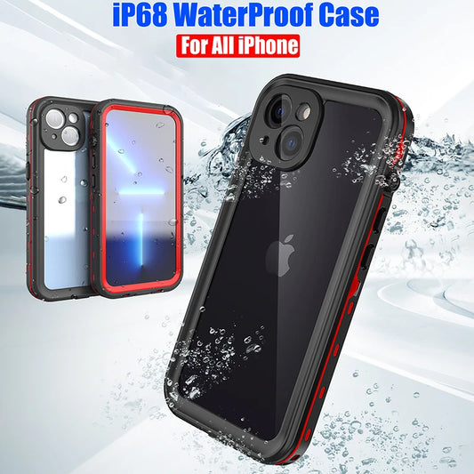 IP68 Waterproof For IPhone 16 15 14 13 12 11 Pro Max XS XR 7 8 Case RedPepper Clear Cover Diving Underwater Swim Outdoor Sports