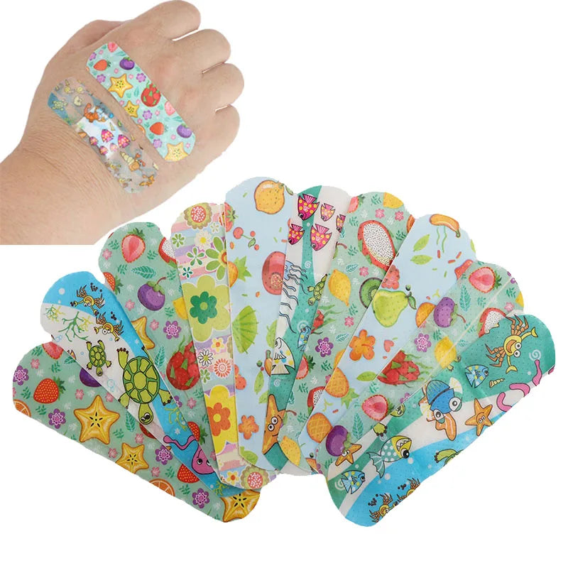 100pcs Cartoon Pattern Waterproof Hemostasis Adhesive Bandages Wound Plaster First Aid Emergency Kit Band Aid Stickers for Kids
