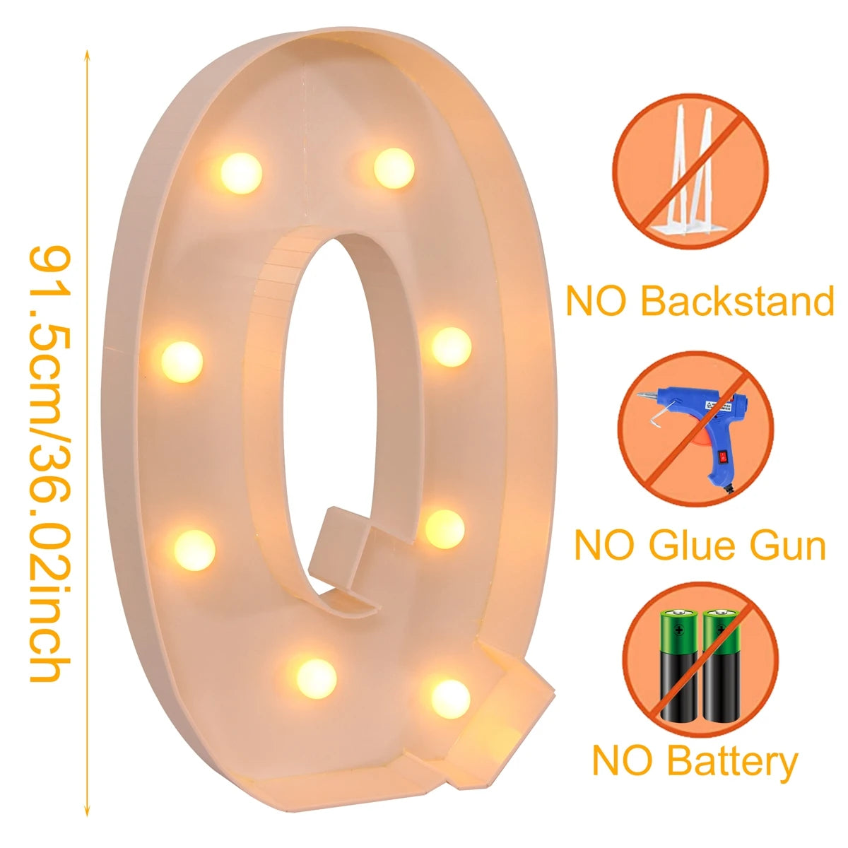 91.5cm Warm Light Up Giant Letter Led Light Frame Box Balloon Filling Box with 10 Lights Birthday Wedding Xmas Decor Baby Shower