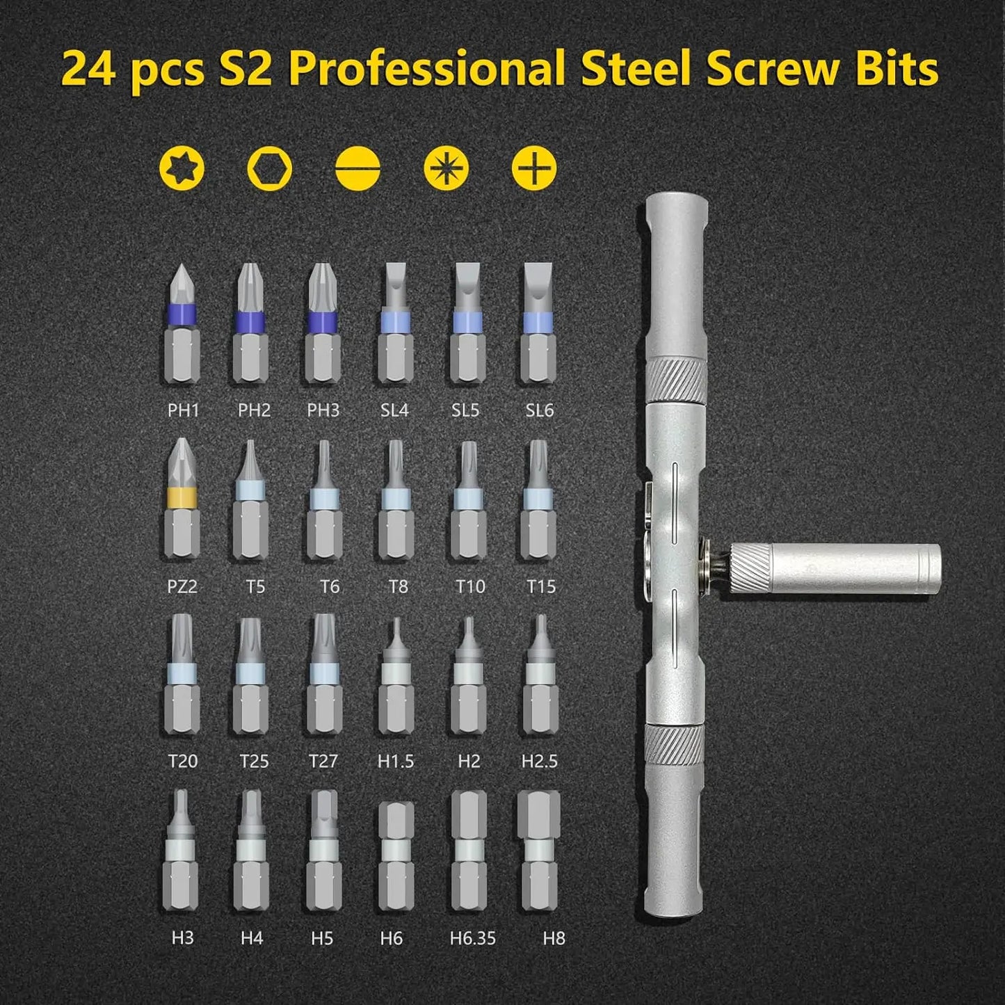 VMAN 24in1 RS1 Multi-Purpose Ratchet Screwdriver Set 24 in 1 S2 Steel Magnetic Screwdriver Bits Repair Tools