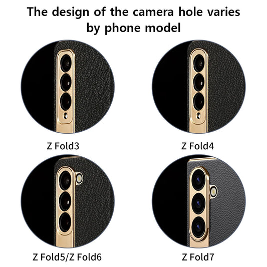 LANGSIDI Leather Case for Samsung Galaxy Z Fold 7 6 5 4 3 Fold6 Fold7 Gold Plating Magnetic Hinge Stand Cover with Mirror Film