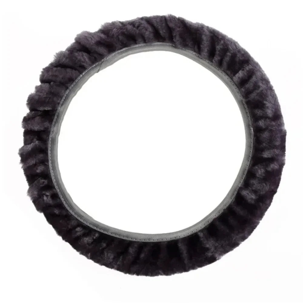 38cm Premium Soft Short Fur Car Steering Wheel Cover High-density Warm Plush Winter Steering Wheel Protector Cover Accessories