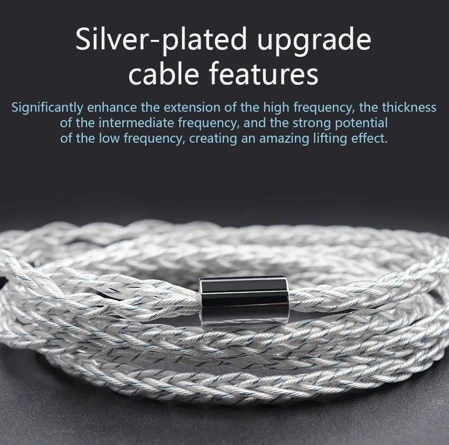 KZ 784 Cores Silver Plated Upgrade Earphone Cables 8 Core Silver Blue Hybrid Headphone With 3.5MM Metal Plug ZAX/DQ6/ZSX/ZSN PRO