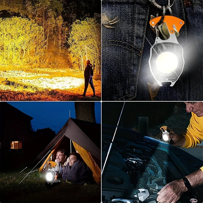 Mini COB Work Lights LED Flashlight Keychain Outdoor Camping Fishing Climbing Multifunction Portable Magnetic Torch USB Charging