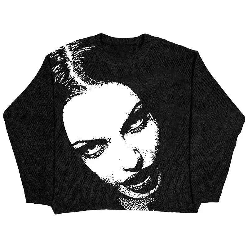 Women's Sweater pullover sweatshirt long sleeve winter vintage print pattern clothes hip hop oversize Anime Knit Sweater EMO