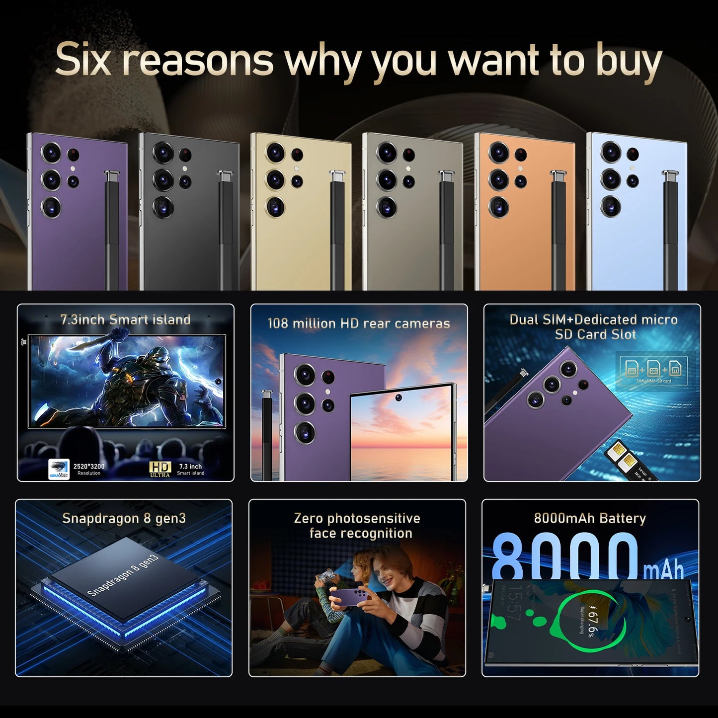 HOT 2025 new S25 Ultra original intelligent 5G dual card dual standby Android 14 system global version phones 8000mAh battery