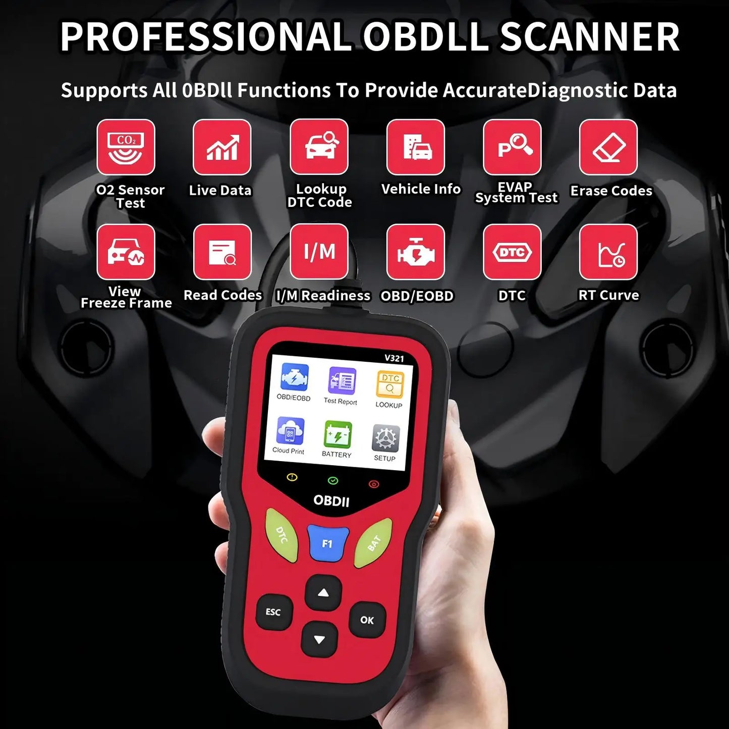 Obd2 Scanner Code Reader Car Diagnostic Tool Engine Fault Code Reader for Closing Cel, with Real-Time Data/Freeze Binding/I/M Preparation for All Obdii Protocol Car
