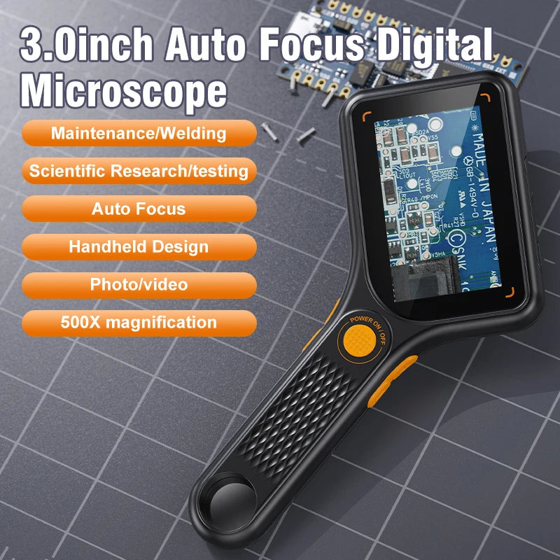 Digital Microscope Handheld 3.0 inch IPS Color Screen Autofocus 2MP Coin Video Microscopes 500x Magnification for Jewelry Watch