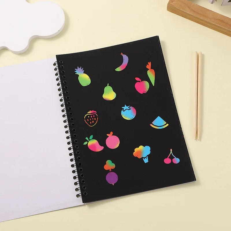 2PCs Rainbow Scratch Paper Children's Scratch Book Art Book DIY Rainbow Art Paper Card Neon Scratch Book Grafitti Colouring Book