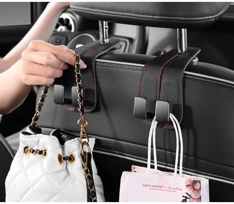 Real Leather Car Hook Seat Rear Front Seat Storage Bag Storage Bag Small Hook Clothes Sundries Hanger Clip Auto Car Parts