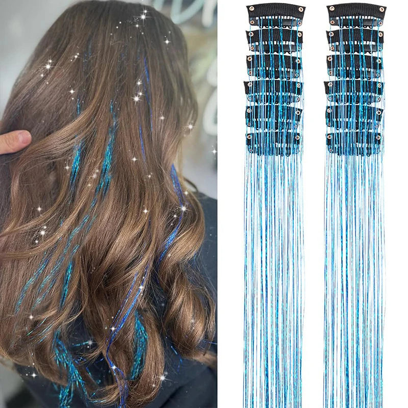 12pcs Per Pack of BB Hair Clips,Shiny Metallic Hair Extensions with Clips,Synthetic Hair, Sparkling Hair Accessories for Women