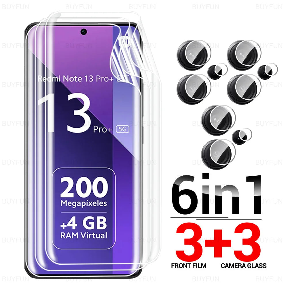 6in1 Curved Soft Hydrogel Film For Xiaomi Redmi Note 13 14 Pro+ 5G Screen Protector Note13 Pro Plus 13Pro 14Pro 4G HD Lens Glass