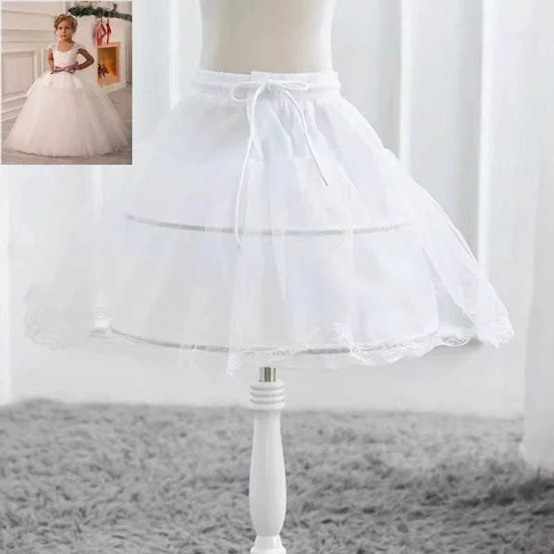 White Children kids Petticoat A-Line 3 Hoops One Layer Flower Girls Crinoline Lace Trim Flower Girl Dress Underskirt