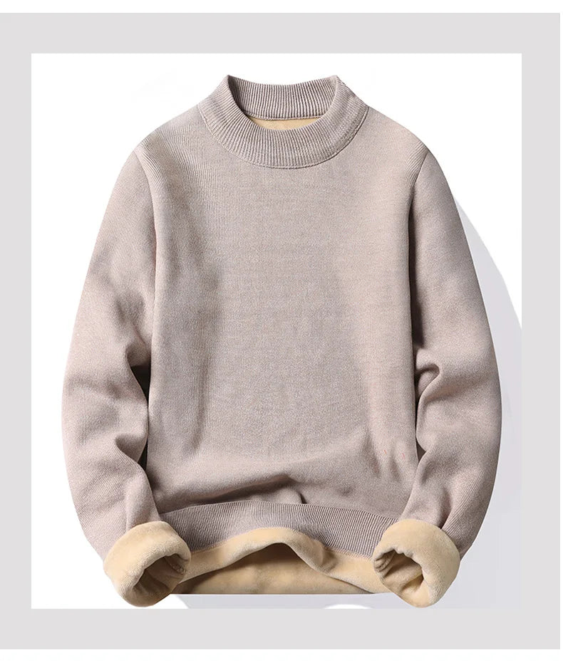 Men's Pullover Soft Sweater Winter Velvet Shirts Brand Clothing Knitted Fleece Warm Cold Blouse Slim Fit Bottom Shirts