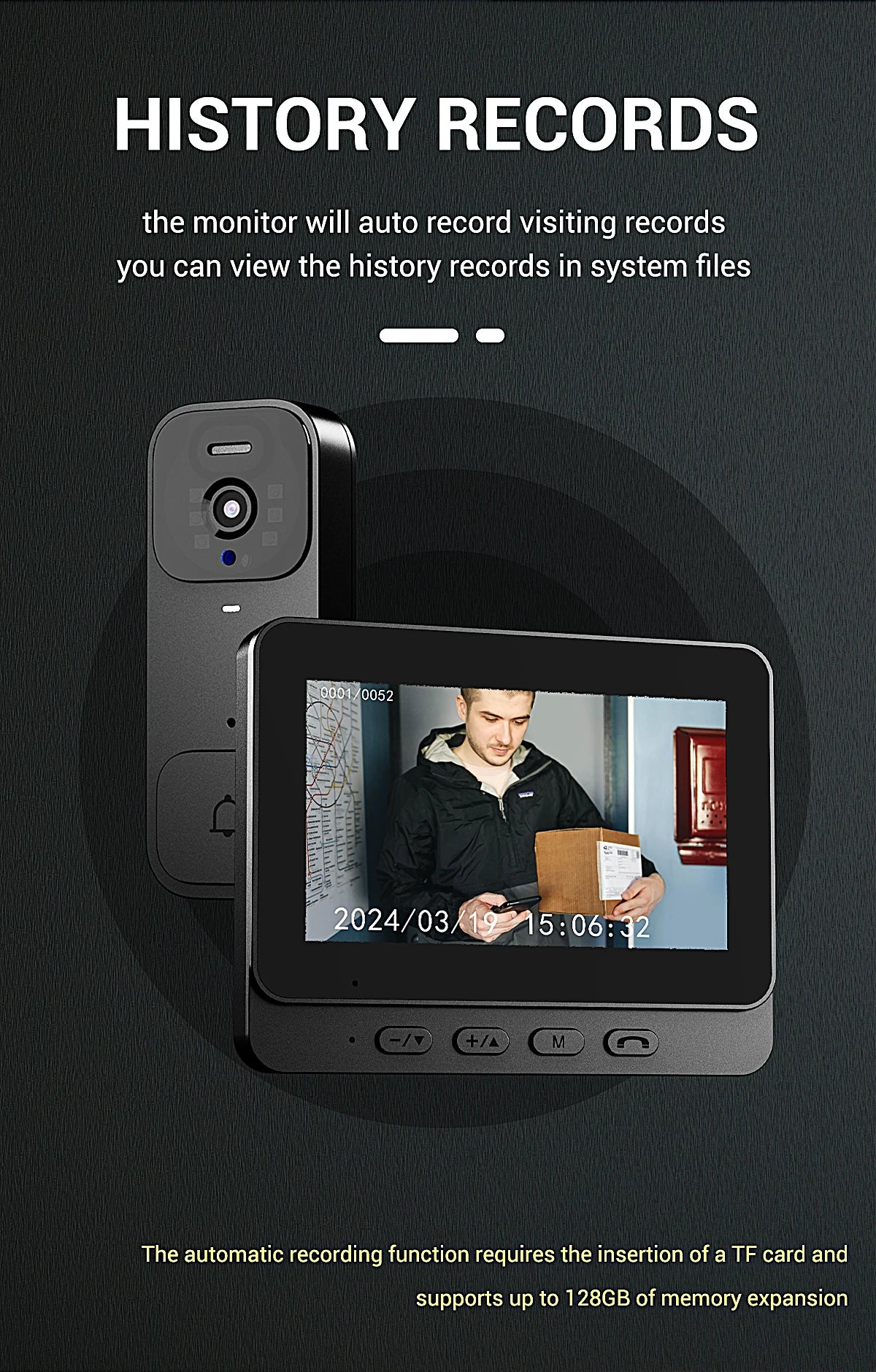 Smart video doorbell two-way intercom 4.3-inch screen Wireless Doorbell Security system Infrared night vision video Door Bell