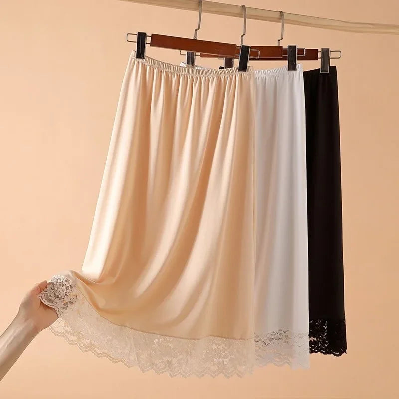 3 Lengths Basic Underskirt Modal Female Half Length Skirt Lace Slip Innerwear Short Skirt Women Half Slip Dress Long Petticoat