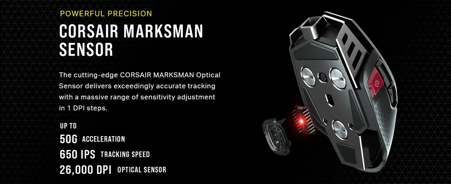 Corsair M65 RGB Ultra Gaming Mouse All New M65 Series Black/White26,000 DPI Optical Sensor, Optical Switches, AXON Hyper-  Mouse
