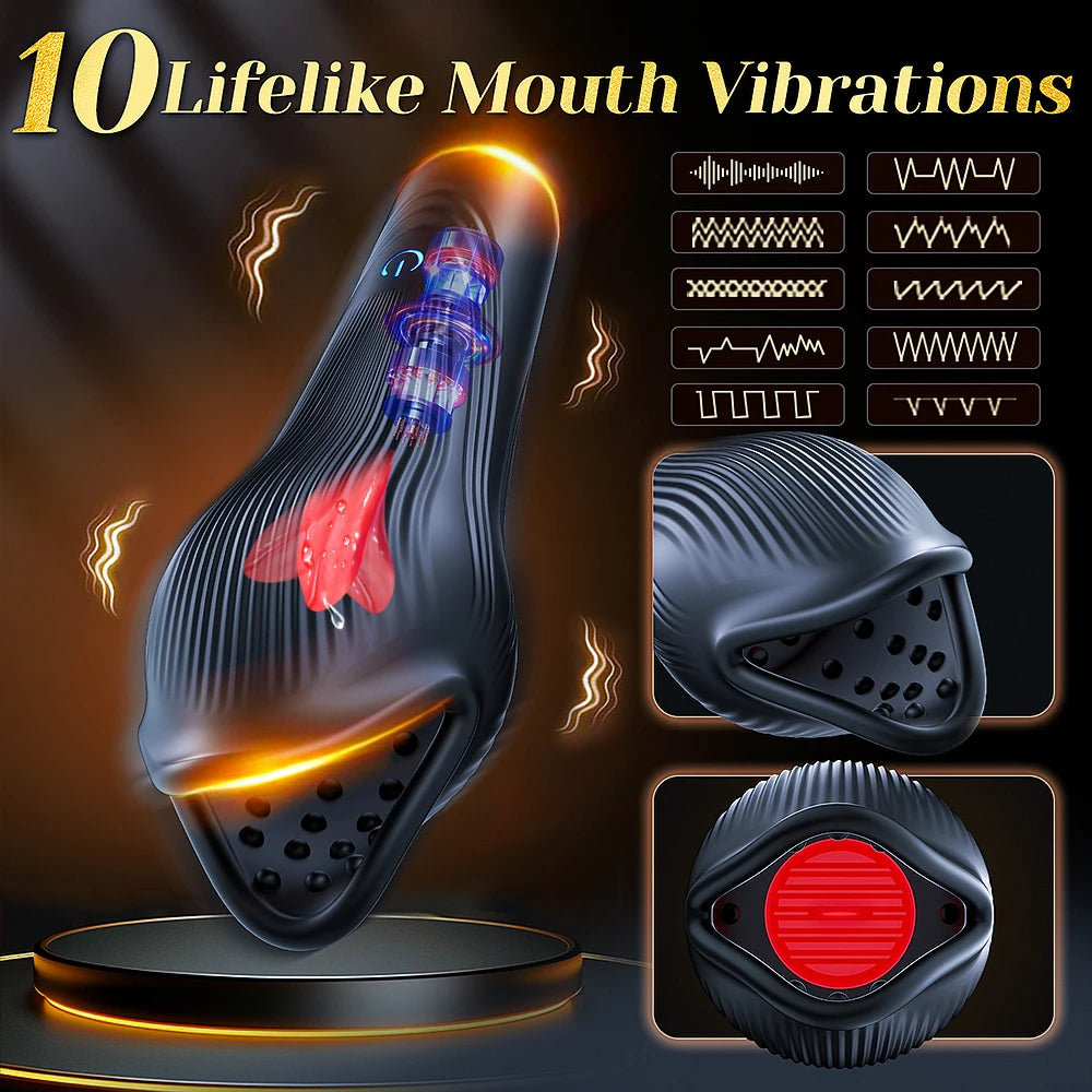 Powerful Blowjob Male Masturbator Cup Tongue Licking Glan Stimulation Vibrator Penis Massager Delay Trainer Sex Machine Sex Toys