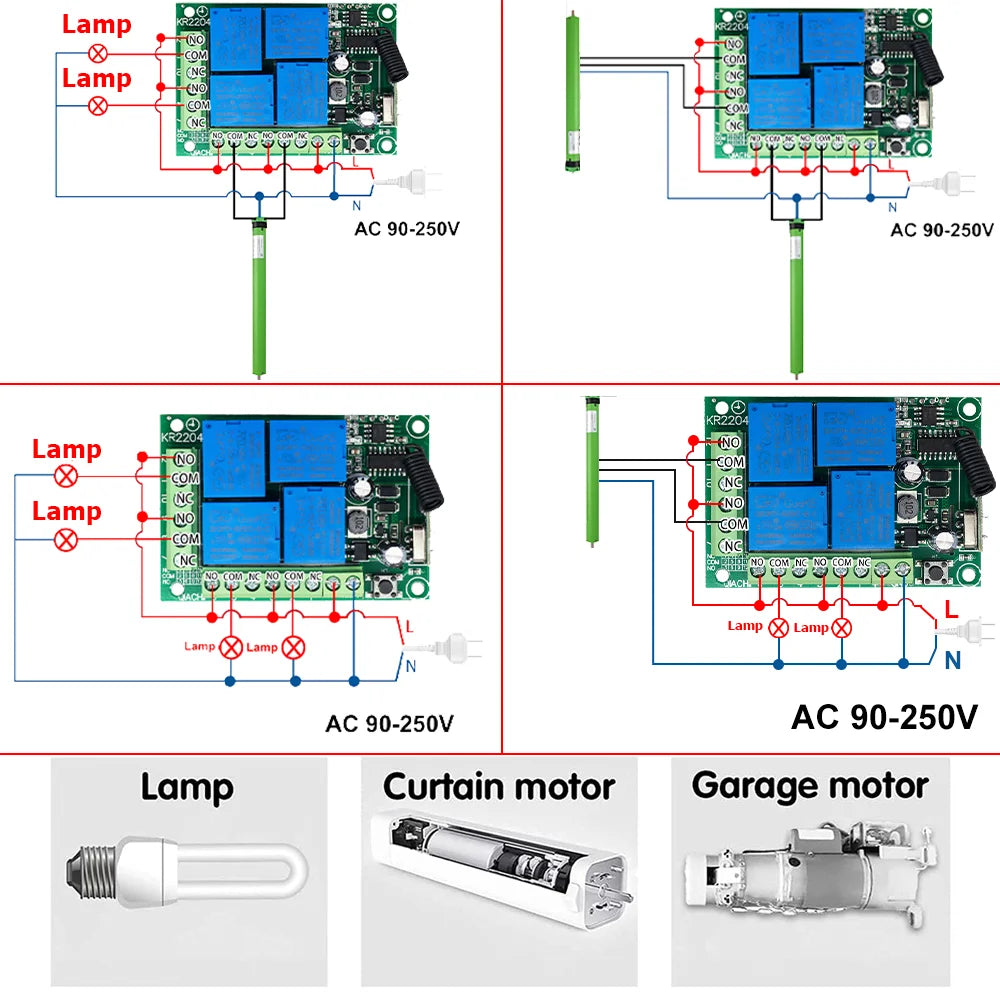 433Mhz Universal Wireless Remote Control AC110V 220V  Relay 4CH Module Receiver 4B Transmitter For Garage Door Gate Motor Light