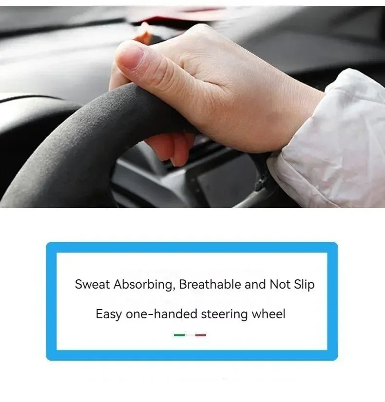 Suede Cover for All Seasons Auto Steering Wheel Cover Ultra-thin Non-slip D-shaped Round Breathable Car Steering Wheel Protector