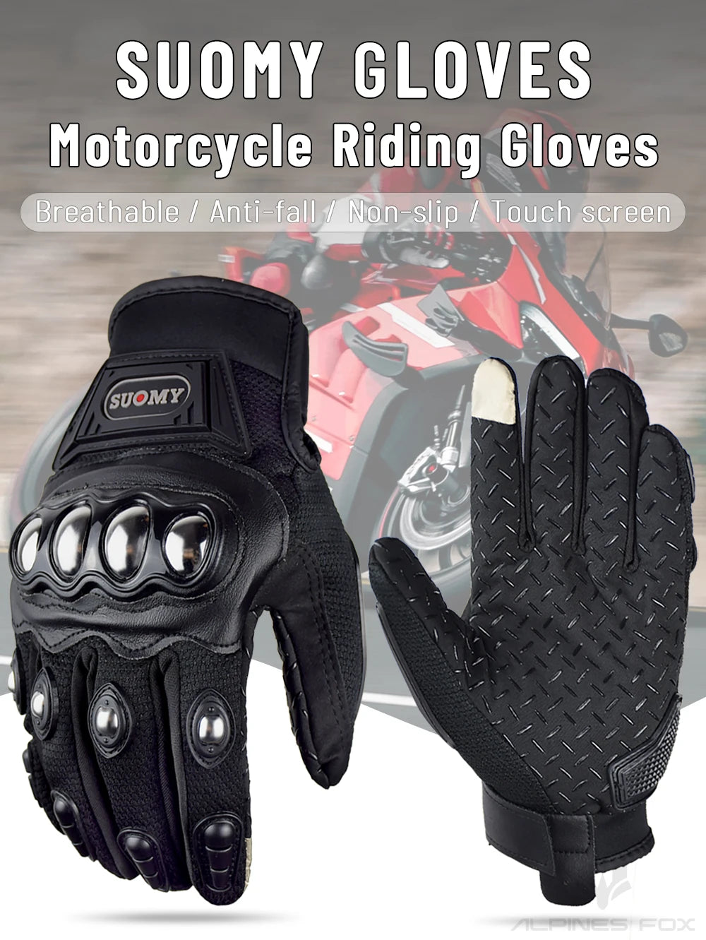 SUOMY Summer Full Finger Motorcycle Gloves Moto Luva Motocross Racing Gloves Motorbike Bicycle Cycling Riding Glove For Men Wome