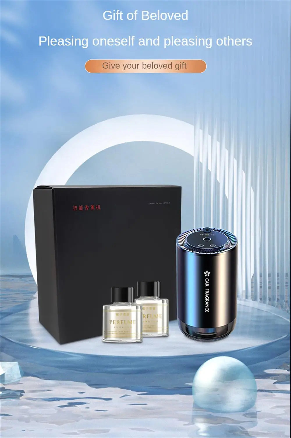 Car Air Freshener Essential Oil Fragrance Diffuser Smell Distributor USB Rechargeable Aromatherapy Scent Air Refresher LED Light