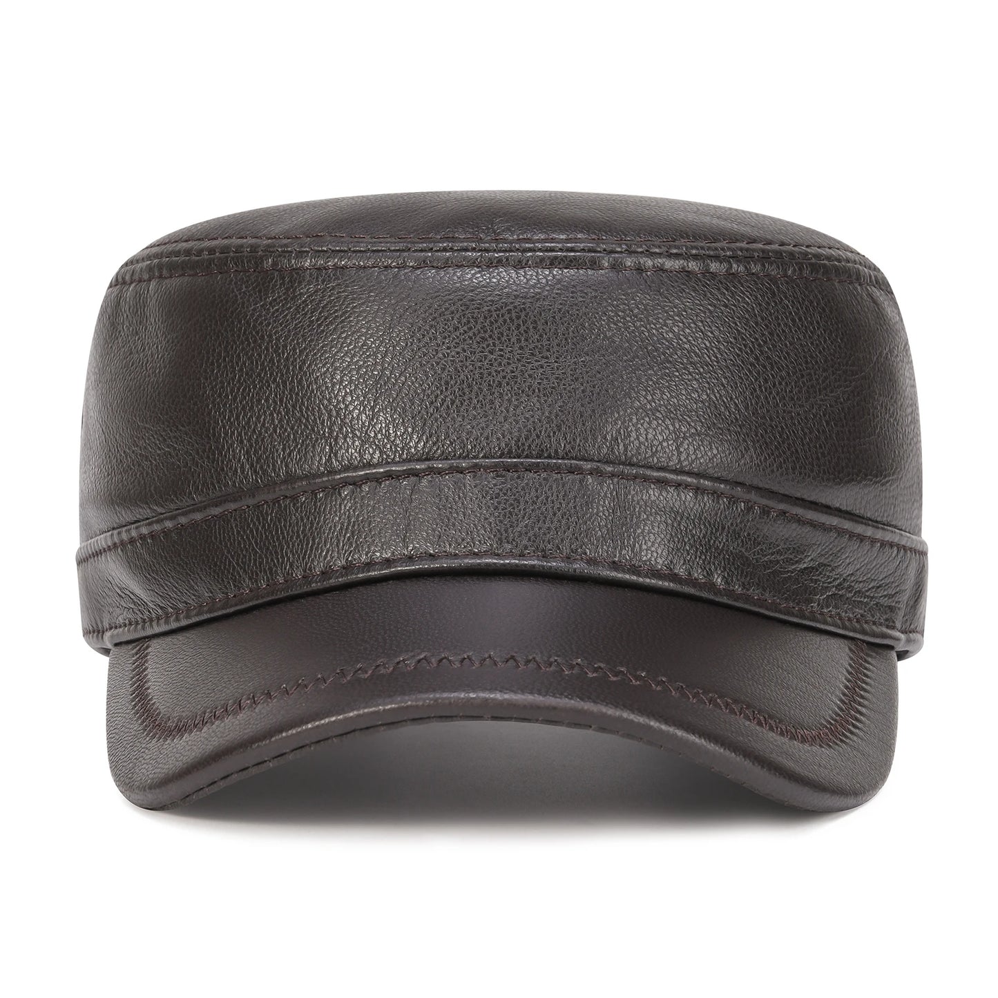 VOBOOM Winter Leather Cadet Army Cap Cabbies Adjustable Soft Flat Top Military Style Hat for Men