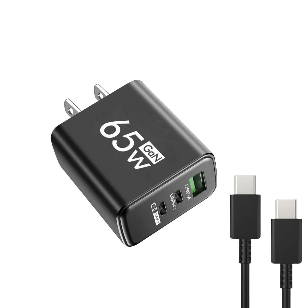 GaN 65W USB Charger Fast Charging Type C Mobile Phone Adapter For iPhone 16 15 14 Samsung Huawei Quick Charge 3.0 Wall Charger