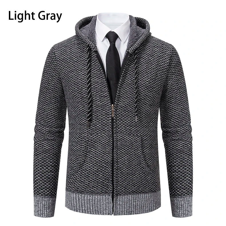 Men's trend in autumn and winter 2023 new plus velvet padded knit cardigan sweater coat