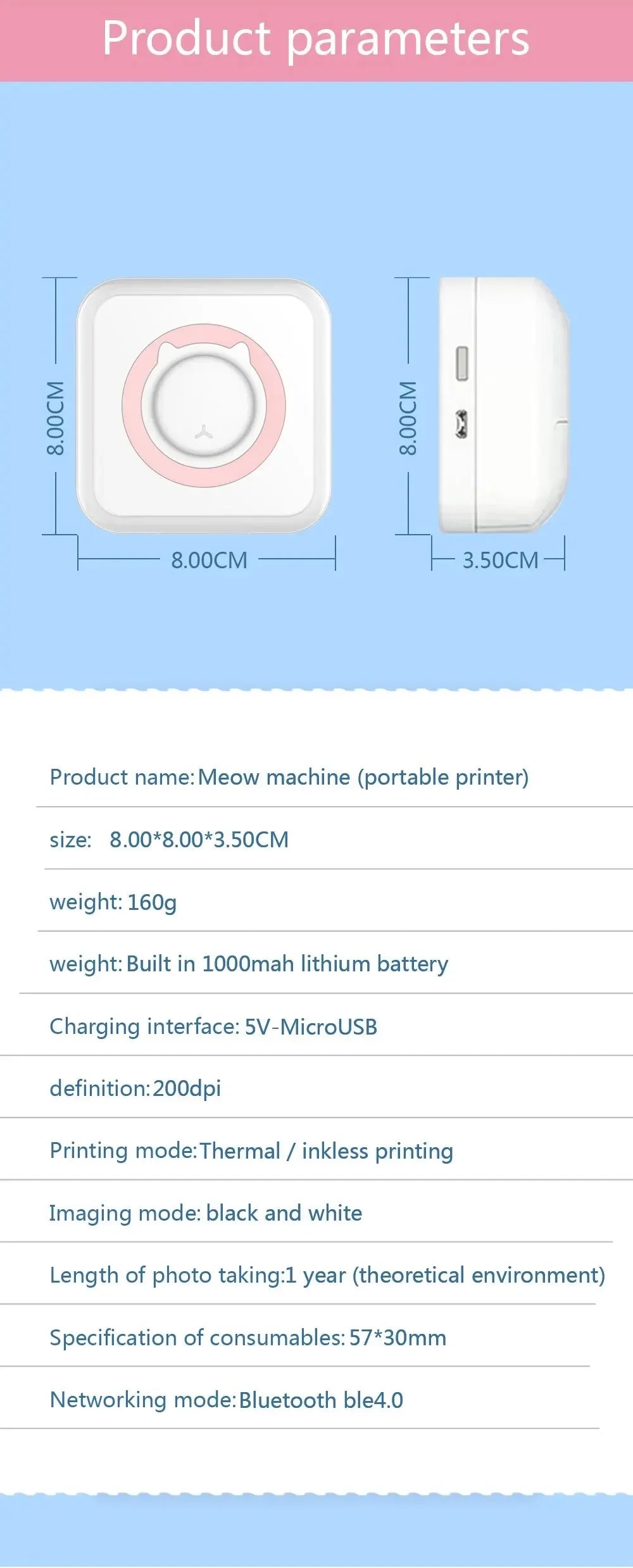 Mini Printer Portable Thermal Stickers Paper Inkless Bluetooth Wireless Impresora Android IOS Portable Label Printer