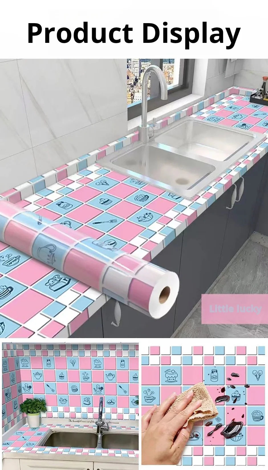 Kitchen Oil Resistant Stickers Waterproof Self-adhesive Wallpaper Stove Countertop Protective Pad Cabinet Countertop Marble Film