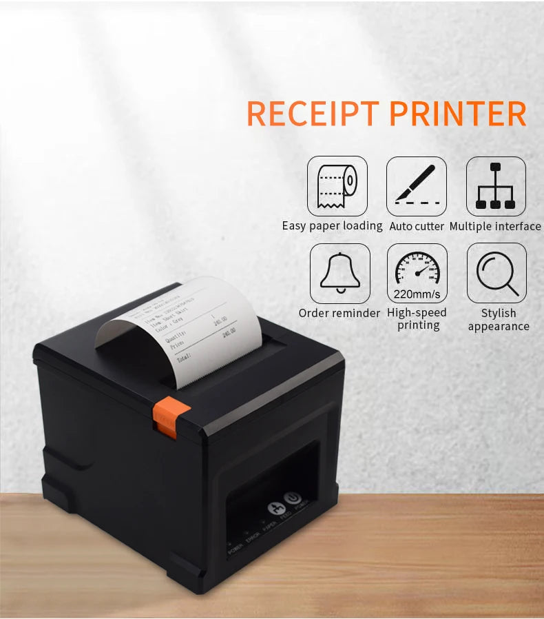 80mm Thermal Receipt Auto Cut Desk Printer Automatic Cutter Restaurant Kitchen POS USB Serial LAN Wifi Bluetooth