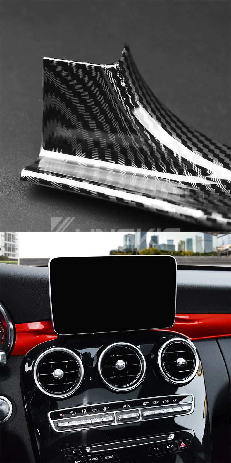 For Mercedes Benz C Class W205 C180 C200 GLC X253 2015 2016 2021 LHD RHD Carbon Fiber ABS Center Console Dashboard Trim Cover