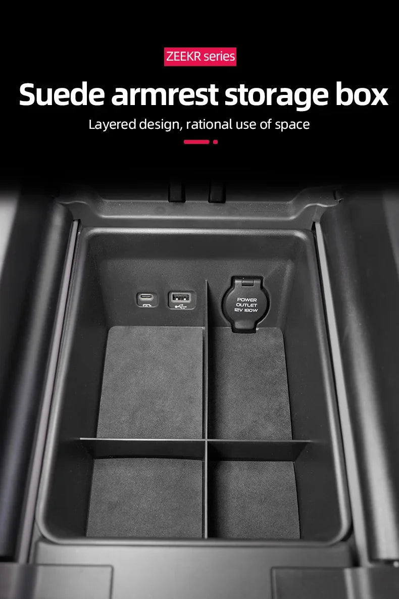 For ZEEKR 001 Car Center Control Storage Box Alcantara Storage Box Shelf Armrest Box Interior Car Supplies Stowing Tidying
