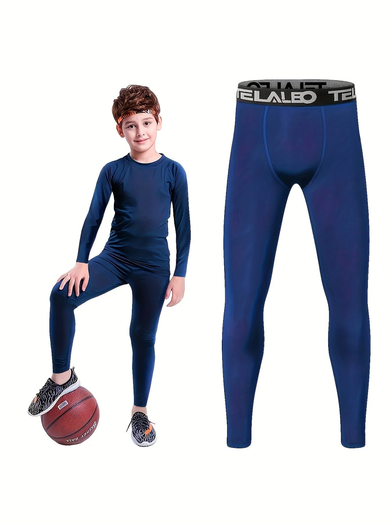HOPLYNN Boys' Compression Stretch Black Leggings, Fast Drying and Breathable Outdoor Running Training Sweatpants