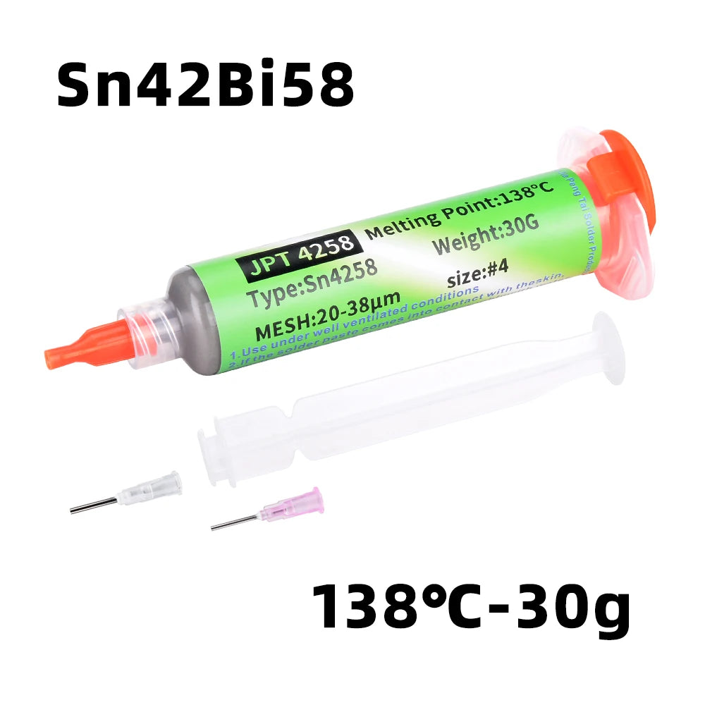 Sn42Bi58 SMD Welding Paste 138 ℃ Low Temperature Lead-free Syringe No Clean Solder Paste For Phone Component Repair