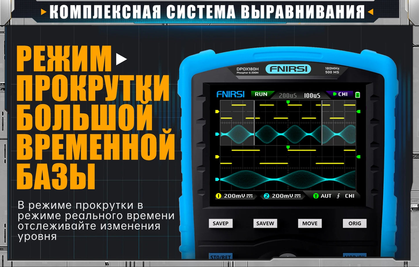 FNIRSI DPOX180H ру́сский язы́к портативный фосфористый цифровой 180 МГц 50000wfms/s генератор сигналов 20 МГц ZOOM