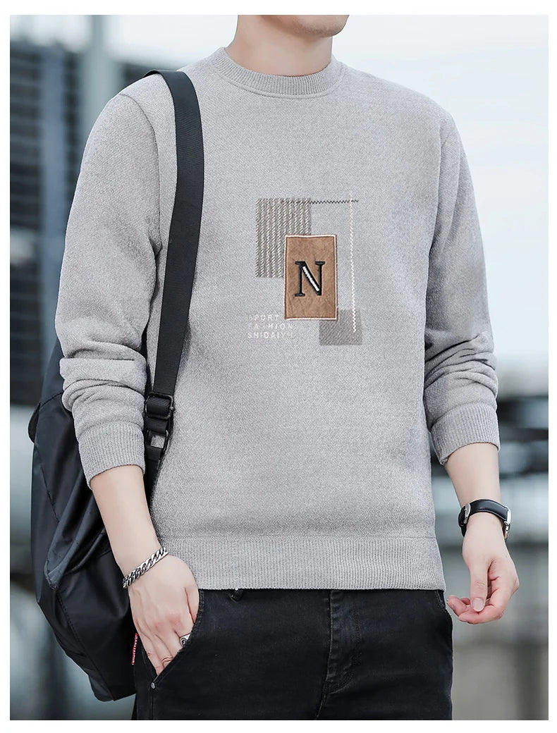 Sweater Men Knitted Round Neck Pullovers Fleece Thick Warm Winter Knitwear Y2K Fashion Jumpers Men's Clothes
