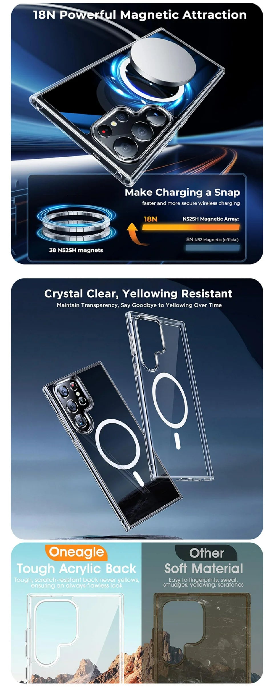 TPU For MagSafe Magnetic Wireless Charging Transparent Case For Samsung Galaxy S24 S23 S22 Ultra Plus Shockproof Silicone Cover