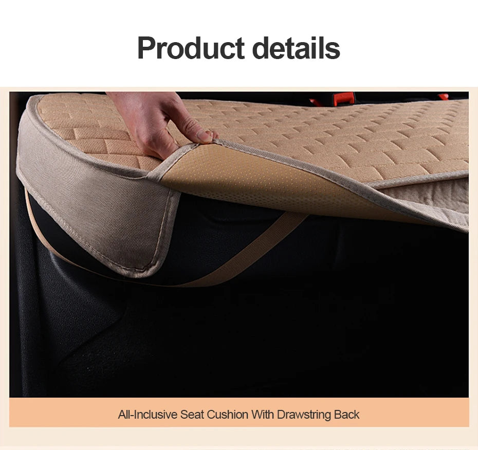 Flax Car Seat Cover Four Seasons Front Rear Linen Fabric Cushion Breathable Seat Protector Mat Pad for Auto Interior Accessories