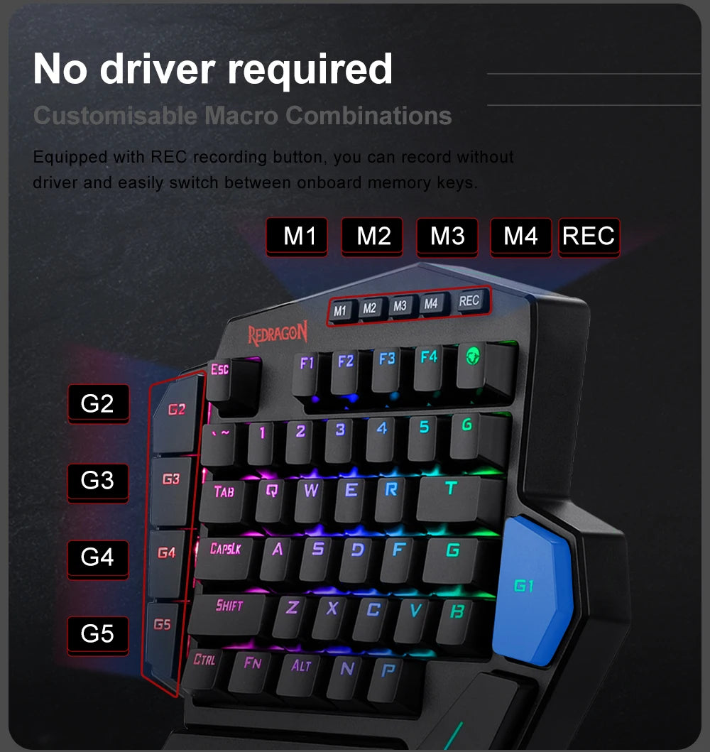 REDRAGON DITI K585 RGB 42 Key One-handed USB Mechanical Gaming Wired Keyboard Blue Switch 42 Keys Gamer for Computer PC Laptop